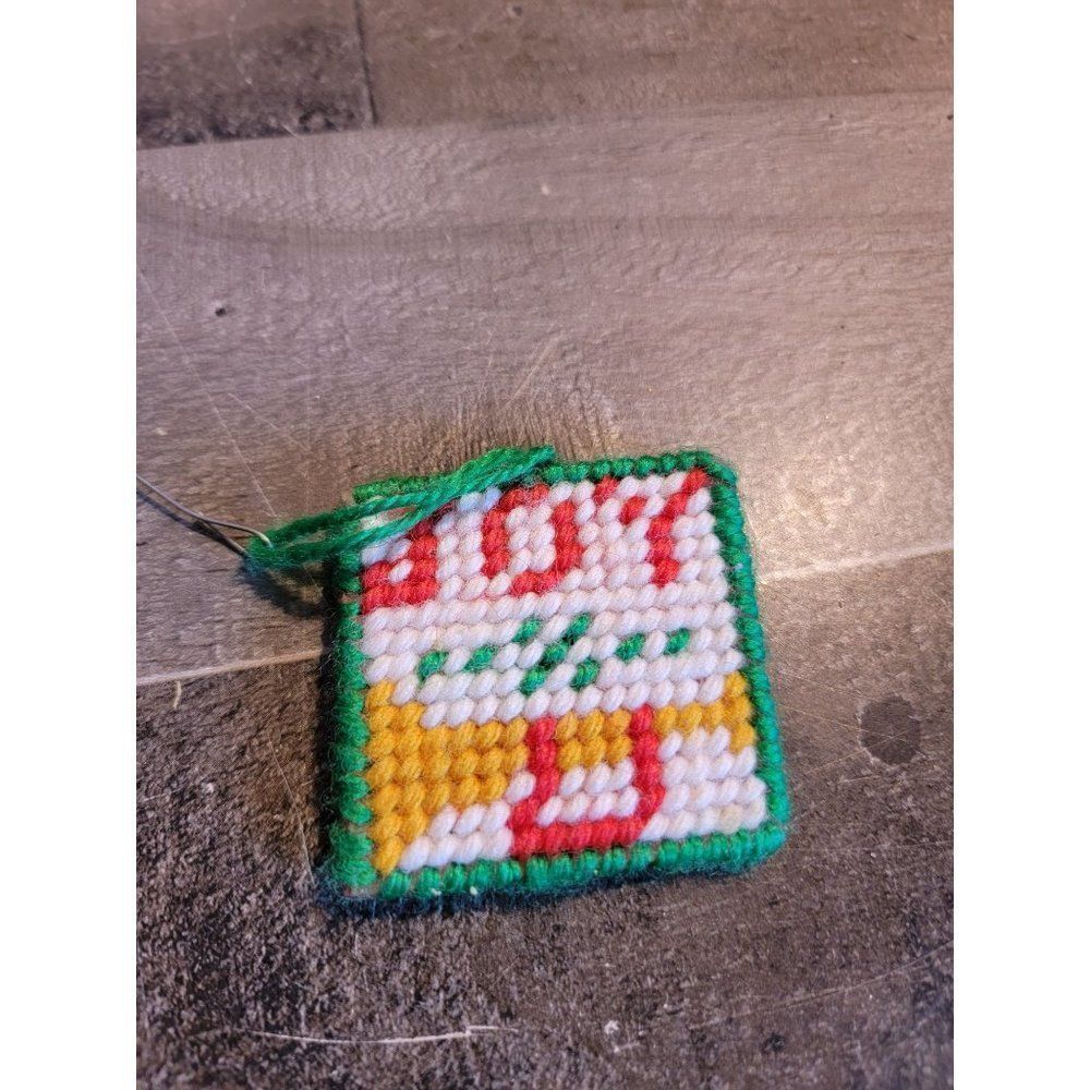 Knitted felt Joy Trumpet Green white ornament xmas